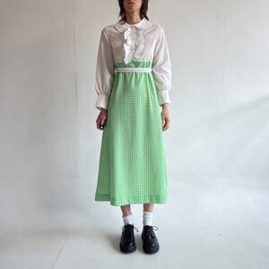 Vtg 70's Long Sleeve Gingham Ruffled Maxi Dress Size 12.5  Picnic Cottagecore